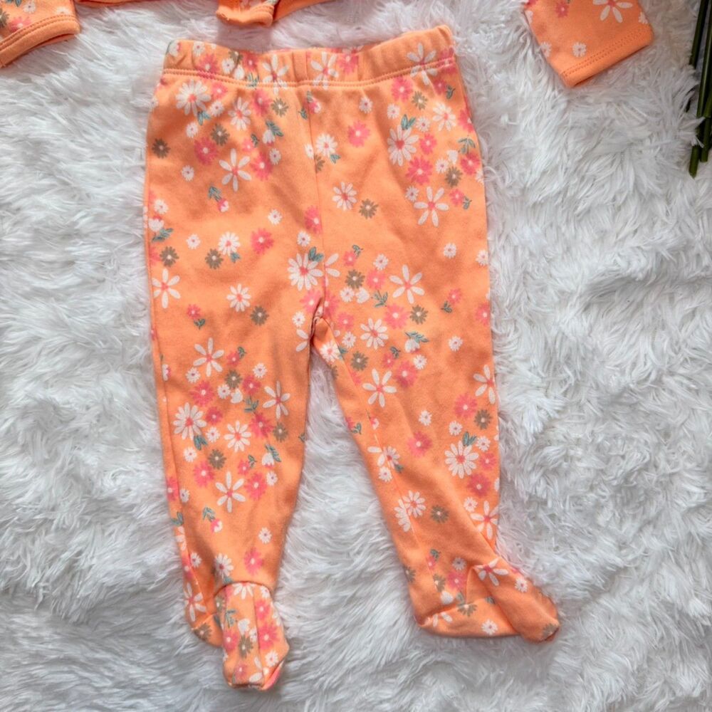 Floral Baby Outfit Set 3 Piece Orange Top + Pants + Hat 6-9M - Picture 4 of 9